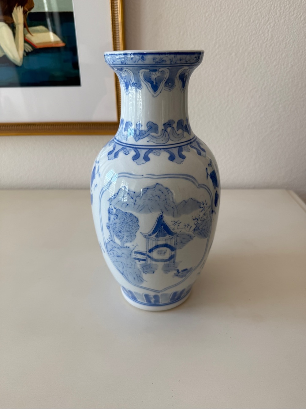 Blue and White Chinoiserie Pagoda Vase